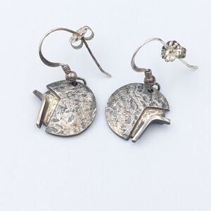 10k white gold and 925 sterling silver modernist brutalist dangle earrings